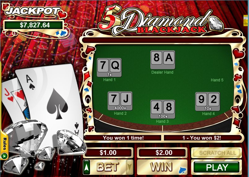 5 Diamond Blackjack - $10 No Deposit Casino Bonus